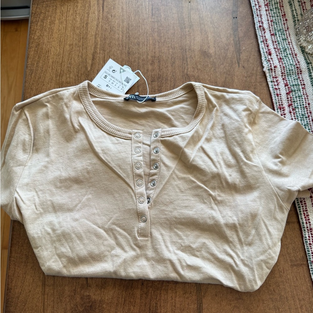 Zara Beige Button-Up Top